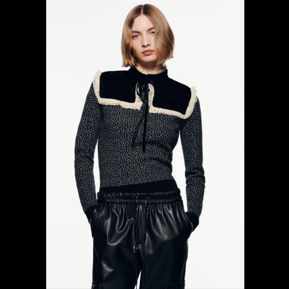 BNWT! Zara Velvet Combination Knit Sweater